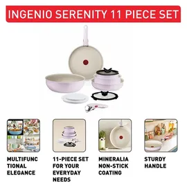 Tefal Ingenio Serenity Kochgeschirr, 11-teilig, Komplett-Edition, Antihaftbeschichtung, Induktion, stapelbar, Pink Clay, L830SB04