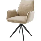 DeLife Esszimmerstuhl Zoa-Flex Mikrofaser Beige Vintage Kreuzgestell kantig Schwarz Taschenfederkern