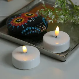 MARELIDA LED Maxi Teelichter flackernd 3D Flamme Timer D: 6cm weiß 2er Set