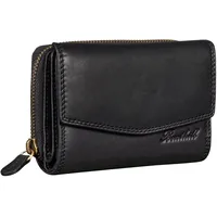Benthill Portemonnaie Damen Leder - RFID Echtleder Geldbörse - Vintage Portmonee - Münzfach mit Reißverschluss, Farbe:Schwarz