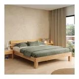 skølm Floki Massivholzbett 180x200 cm aus Buche - hochwertiges Bettgestell - Bettrahmen mit Bettkopf - Holzbett in Natur geölt - Bett 180x200 cm geeignet als Doppelbett - Futonbett