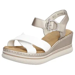 Keilsandalette RIEKER, Damen, Gr. 43, silber (weiß, silberfarben), Leder, Lederimitat, elegant, Schuhe, Sandale, Plateausandalette, Sommerschuh mit Klettverschluss