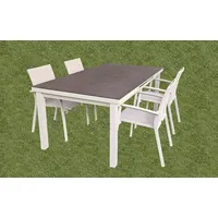 Teico group 5-tlg. Alu Gartenmöbel Set weiß ausziehbarer Tisch