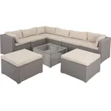 CASARIA Gartenmöbel Set Lounge Möbel für 8 Personen inkl. Auflagen Wetterfest Terrasse Gartentisch Outdoor Sitzkissen Balkon creme/creme - Casaria