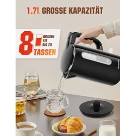 Aigostar - Edelstahl Doppelwand Elektrischer Wasserkocher mit Wasserstandsanzeige, - Schwarz