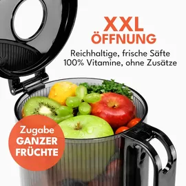 Lebenlang Slow Juicer | Entsafter mit großer Öffnung für ganze Früchte und Gemüse | Inkl. Rezepte im E-Book - Schwarz