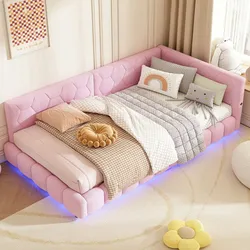 Merax 90*200cm Schlafsofa, 16 Farben Umgebungslicht, USB-Anschluss, Bequemes Material, Rosa