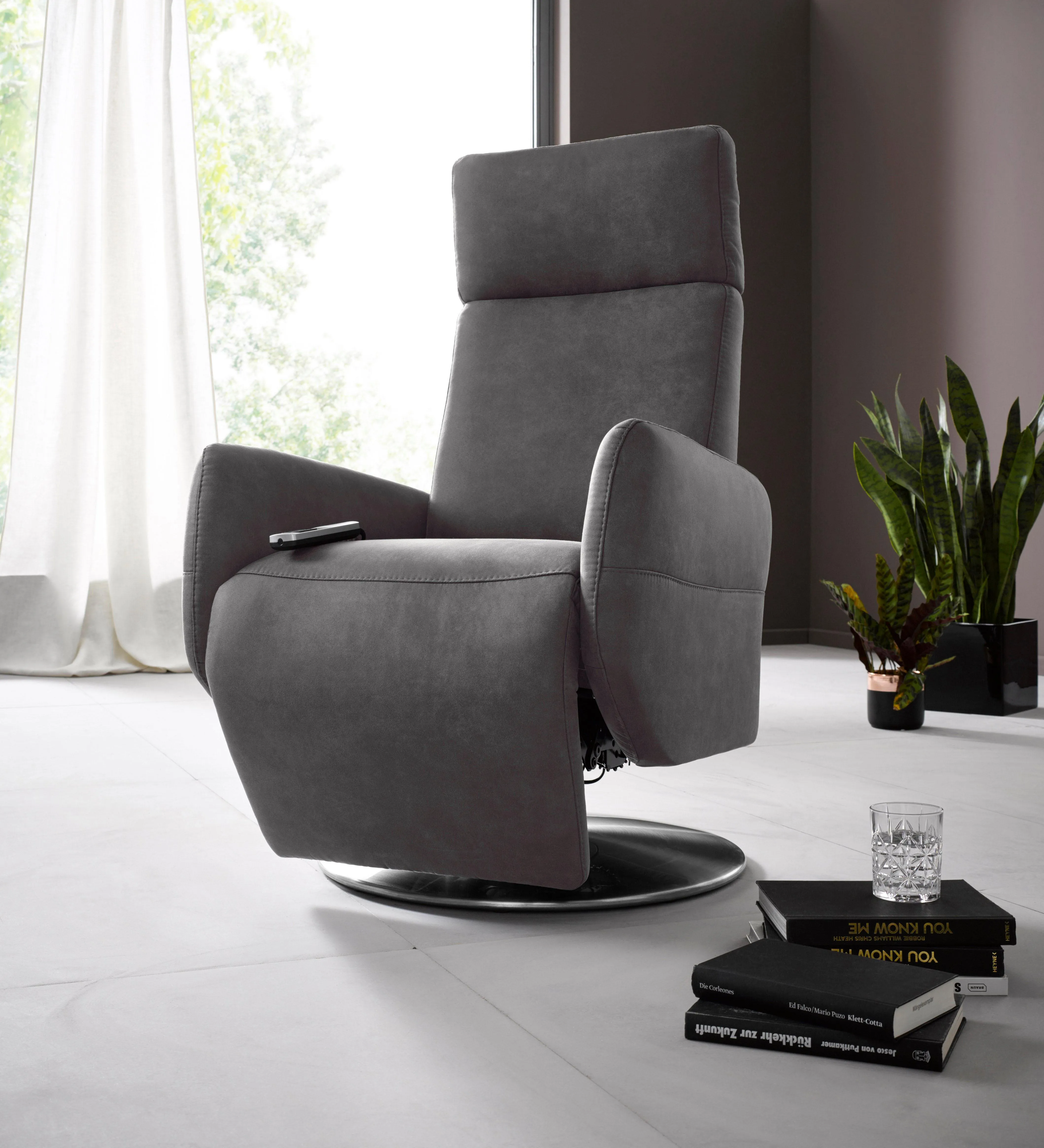 Relaxsessel PLACES OF STYLE "Kobra", grau (anthrazit), B:71cm H:110cm T:82cm, NaturLEDER (echtes Rindsleder), Luxus-Kunstleder, Luxus-Microfaser Vintageoptik (100% Polyester), Sessel, Fernsehsessel Ledersessel Relaxsessel, in Größe M, wahlweise mit Motor und Aufstehhilfe