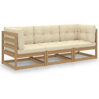 vidaXL 3-Sitzer-Gartensofa mit Kissen Kiefer Massivholz