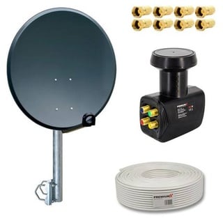 PremiumX Balkon Satelliten-Komplettanlage 4 Teilnehmer 60cm SAT Antenne Quad LNB 10m Kabel 8x F-Stecker Balkonhalter