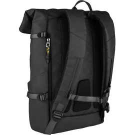 CAMEL ACTIVE Explore Rolltop Rucksack aus recyceltem Nylon und reflektierende Reißverschlüsse schwarz