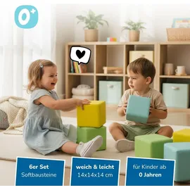 alldoro 60802 Softbausteine-Set mit 6 Schaumstoffwürfeln, 14 x 14 x 14 cm, für Kinder ab 0 Jahre, flüsterleise & sicher, Gelb/Grün/Türkis