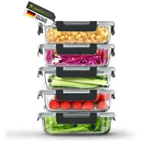 Lemontree Vorratsdosen mit Deckel Luftdicht - Meal Prep Boxen Glas - Mikrowellengeeignet, Spülmaschinenfest - Auslaufsicher, stapelbar - Aufbewahrungsbox Küche (Meal Prep Boxen 5er Set)