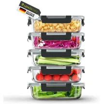 Lemontree Vorratsdosen mit Deckel Luftdicht - Meal Prep Boxen Glas - Mikrowellengeeignet, Spülmaschinenfest - Auslaufsicher, stapelbar - Aufbewahrungsbox Küche (Meal Prep Boxen 5er Set)