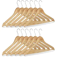 Relaxdays Kleiderbügel Set, 12 Hosenbügel aus Holz, Garderobenbügel, Haken