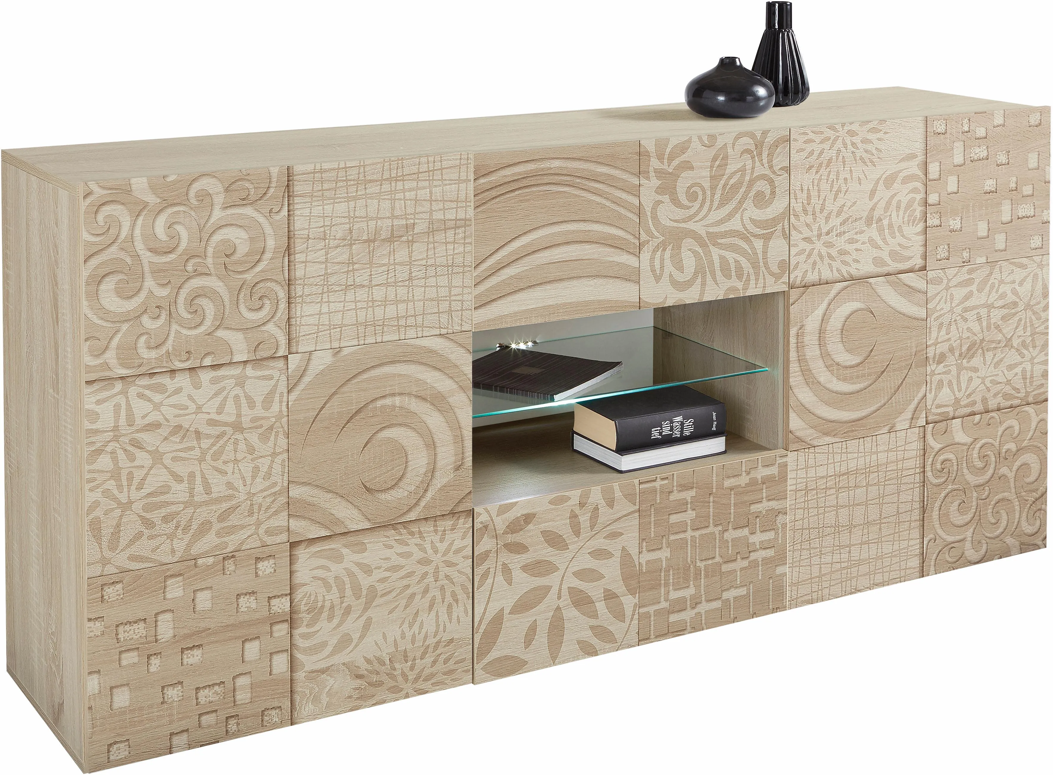 Sideboard INOSIGN "Miro" Sideboards braun (eichefarben sägerau mit siebdruck) Sideboards Breite 181 cm dekorativem Siebdruck