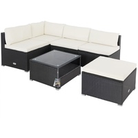 CASARIA® Gartenmöbel Set Polyrattan 5 Personen Wetterfest Tisch 5mm Sicherheitsglas Lounge Outdoor Terrasse Eck Sofa Sitzauflagen, Farbe:schwarz/...