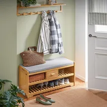 SoBuy Schuhbank FSR75 75 x 45 x 30 cm beige mit 2 Ablagen und Schublade