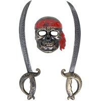 Alsino Piraten Outfit Set Accessoires Piratin Kostüm Pirat Maske mit zwei Säbeln Karneval Fasching Mottoparty (gold)