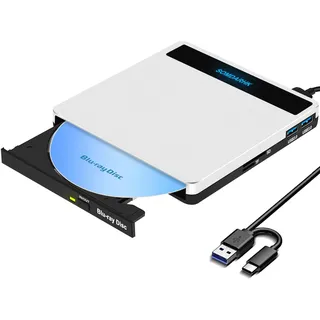SOMDARHK Externes Blu Ray Laufwerk: USB 3.0 Type-C Bluray Laufwerk Extern Mit SD/TF Slot & 2 USB Ports - Tragbare Externer CD/DVD Blu-ray Brenner Kompatibel mit Laptop PC Mac Windows(Silber)