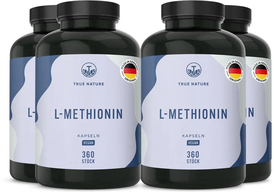 True Nature® L-Methionin Kapseln - Essentielle Aminosäure Vegan & Made in Germany 4x360 St