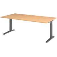 Bümö Schreibtisch Buche, Graphit, Nachbildung,Buche, Rechteckig, 200x74x100 cm, FSC