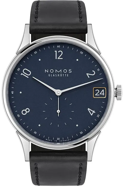 Nomos Glashütte Herrenuhr Minimatik 39 Datum blau 1252 - silber