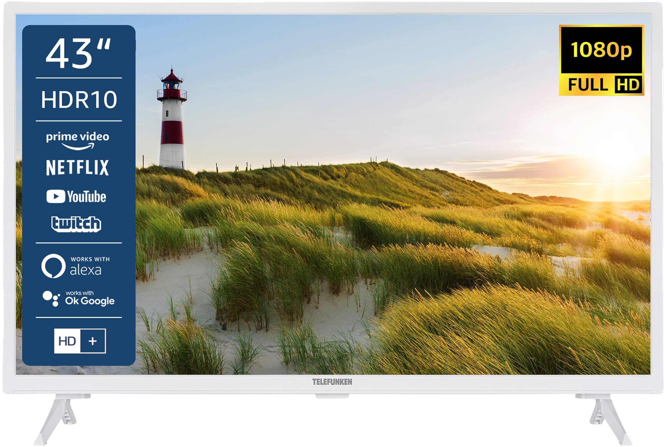 Telefunken XF43K550-W 43 Zoll Fernseher / Smart TV (Full HD, HDR, Triple-Tuner) - 6 Monate HD+ inklusive [2022] [Energieklasse E]