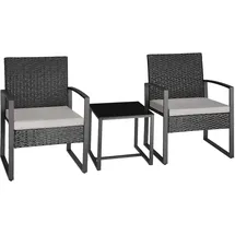 Tectake tectake® Rattan Sitzgruppe Granada mit Tisch für 2 Personen UV-beständig, höhenverstellbare Kunststofffüße