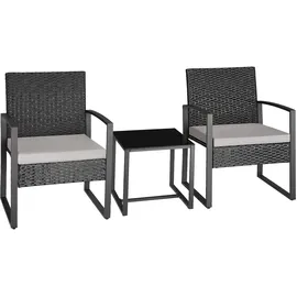 Tectake tectake® Rattan Sitzgruppe Granada mit Tisch für 2 Personen UV-beständig, höhenverstellbare Kunststofffüße