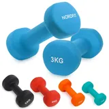 NORDFIT Neopren-beschichtete Gusseisen-Hanteln für Heimübungen, Pilates, Fitnessstudio, Cardio, Krafttrainingsgeräte für Männer, Frauen und Kinder, Hantel-Set in 1 kg, 2 kg, 3 kg, 4 kg, 5 kg