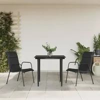 VidaXL 3-tlg. Garten-Essgruppe Schwarz Stahl und Textilene