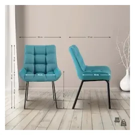 CLP 2er Set Esszimmerstuhl Saranda I Polsterstuhl mit Stoffbezug oder Samtbezug I Küchenstuhl mit schwarzem Metallgestell und Rückenlehne