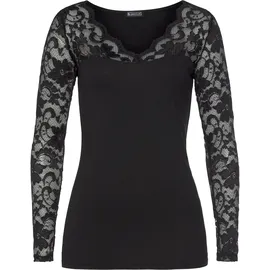 LAURA SCOTT Spitzenshirt LAURA SCOTT "mit tiefem V-Ausschnitt, Langarm", Damen, Gr. 32, schwarz, Spitze, Obermaterial: 95% Baumwolle, 5% Elasthan.