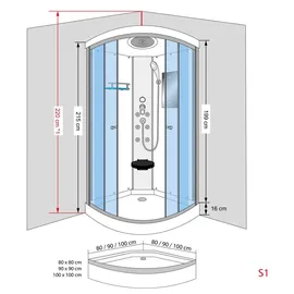 SeniorBad D10-20T0 Komplettdusche mit Schiebetür 100 x 100 cm Weiß Sicherheitsglas D10-20T0