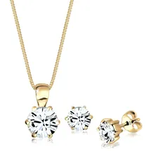 Elli Schmuckset Damen Set Basic Elegant mit Kristalle in 925 Sterling Silber vergoldet