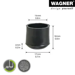 WAGNER Kappen für Stahlrohr rund 4tlg. - Ø 14/17 x 16 mm, Abrieb 4 mm, Kunststoff schwarz - 15061499