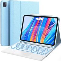 CHESONA iPad Pro 11 Hülle mit Tastatur, iPad Air 2022 Hülle mit Tastatur, 7-Farbige Beleuchtung, 2 Bluetooth Kanäles, Kabellose QWERTZ-Tastatur für iPad Pro 11, iPad Air 5/4 10.9 2022/2020, Blau