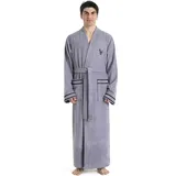 Bruno Banani Herrenbademantel BRUNO BANANI "Roy, ideal für Sauna & Spa, Standardlänge & Überlänge" Gr. XXL, grau, L:145cm, Walkfrottee, Hausmäntel, Bademantel, farblich abgesetzten Streifen, Bademantel, S-3XL, auch in extra lang