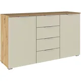 otto home Kombikommode OTTO HOME "Sideboard Schubladenkommode AGORDO mit Dekor- oder Hochglanzfront", beige (eiche artisan, beige (champagner)), B:120cm H:81cm T:42cm, Holzwerkstoff, Sideboards, Kombikommode, vier große Schubladen, mit insgesamt 4 Einlegeböden MADE