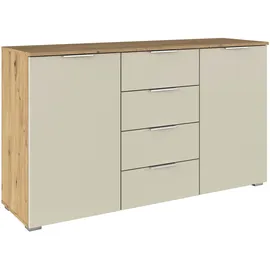 otto home Kombikommode OTTO HOME "Sideboard Schubladenkommode AGORDO mit Dekor- oder Hochglanzfront", beige (eiche artisan, beige (champagner)), B:120cm H:81cm T:42cm, Holzwerkstoff, Sideboards, Kombikommode, vier große Schubladen, mit insgesamt 4 Einlegeböden MADE