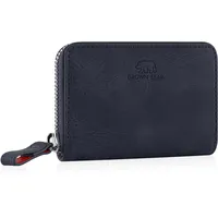 BROWN BEAR Reißverschluss Slim Wallet Geldbörse klein Leder mit Münzfach & RFID-Schutz | Echtleder Vintage Blau | Portemonnaie für Herren & Damen | Mini Geldbeutel BB Kai BU