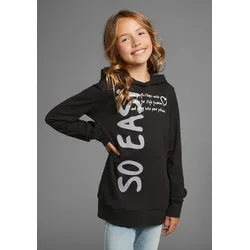 Kapuzenshirt KIDSWORLD "SO EASY - Print", Mädchen, Gr. 152/158, schwarz, Interlock, Obermaterial: 100% Baumwolle, bedruckt, modisch, Basic Po-bedeckend, Langarm Bündchen, Shirts, Langarm, Basic-Passform, mit modischen Drucken