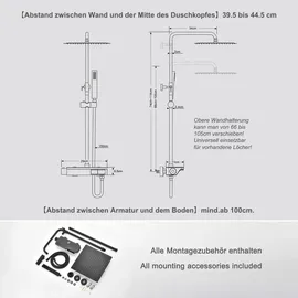 Görbach Duschsystem mit Thermostat Schwarz 20x20 cm