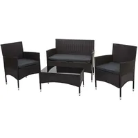 Décoshop26 - Gartenmöbelset aus Polyrattan für Garten Balkon Terrasse: Sofa Bank Tisch Sessel braune und dunkelgraue Kissen 04_0003245