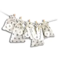 Frau WUNDERVoll® DIY Adventskalender zum Befüllen Schneeflöckchen Baumwollbeutel creme,