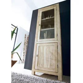 MASSIVMOEBEL24.DE Vitrine Akazie 65 x 42 x 190 cm Weiß