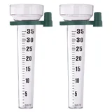 Relaxdays Regenmesser 2er Set, mit Halterung, Niederschlagsmesser Garten, Skala 35 mm/m2, Kunststoff, transparent/grün