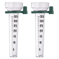 Relaxdays Regenmesser 2er Set, mit Halterung, Niederschlagsmesser Garten, Skala 35 mm/m2, Kunststoff, transparent/grün