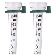 Relaxdays Regenmesser 2er Set, mit Halterung, Niederschlagsmesser Garten, Skala 35 mm/m2, Kunststoff, transparent/grün